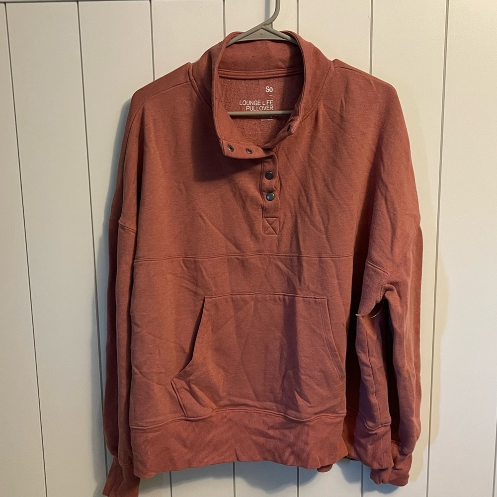 Rust Colored Quarter Button Sweatshirt